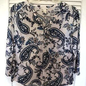 H&M Paisley Floral Blouse Large Blue White